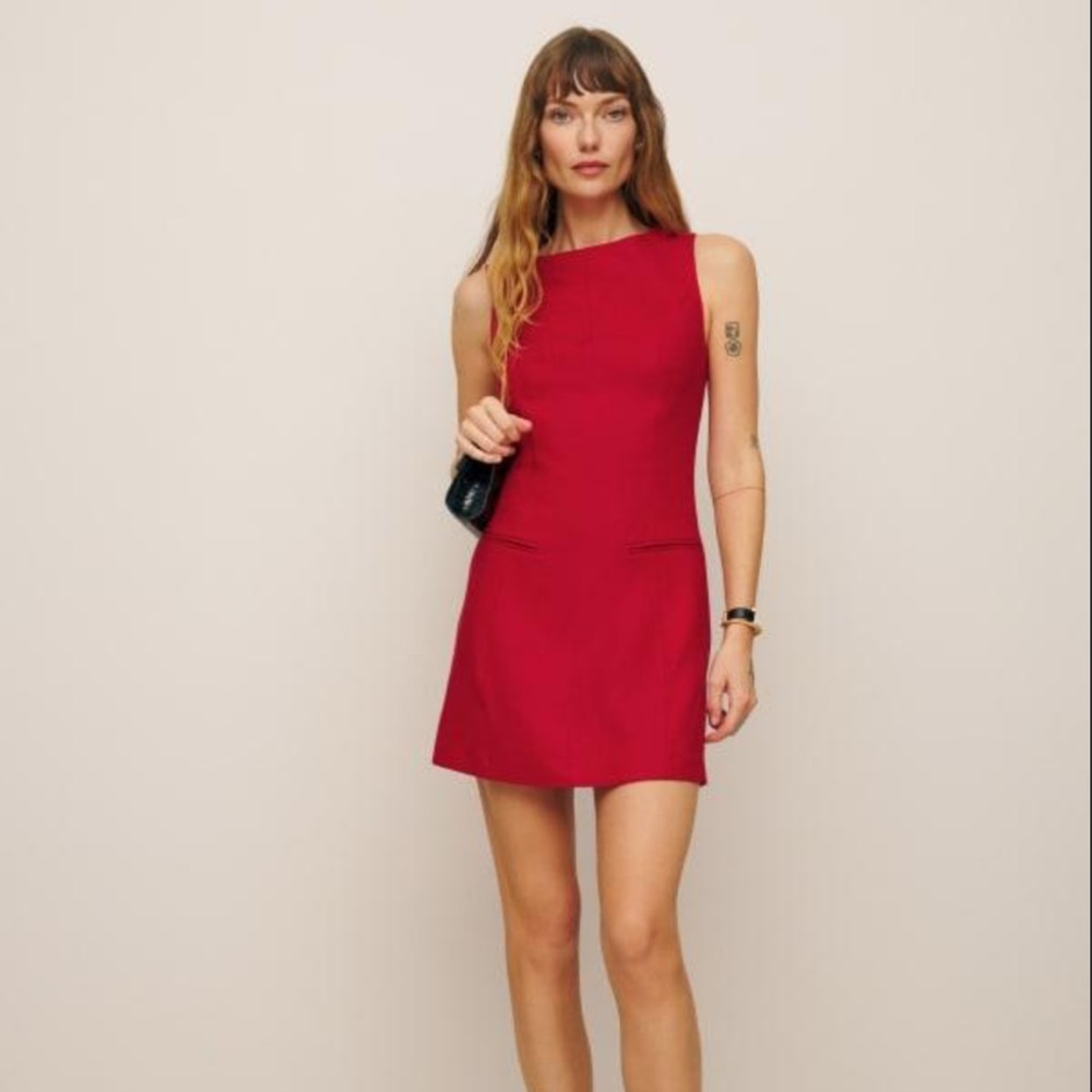 Reformation Citron Linen Dress - Cherry Red, Size 6